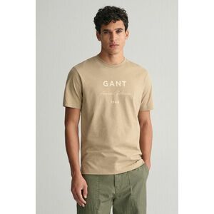 PÓLÓ GANT LOGO SCRIPT PRINTED SS T-SHIRT DRIED KHAKI kép