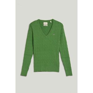 PULÓVER GANT STRETCH COTTON CABLE V-NECK DUSTY GREEN kép