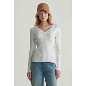 PULÓVER GANT STRETCH COTTON CABLE V-NECK EGGSHELL kép