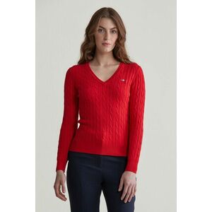 PULÓVER GANT STRETCH COTTON CABLE V-NECK RUBY RED kép