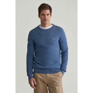 PULÓVER GANT COTTON PIQUE C-NECK DENIM BLUE MELANGE kép