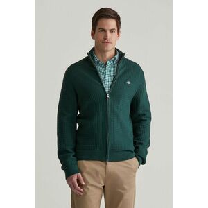 KARDIGÁN GANT COTTON TEXTURED ZIP CARDIGAN TARTAN GREEN kép