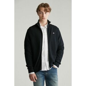 KARDIGÁN GANT COTTON TEXTURED ZIP CARDIGAN BLACK kép