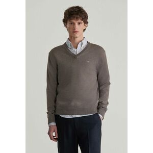 PULÓVER GANT CTN/WO V-NECK DARK HAZELNUT MELANGE kép