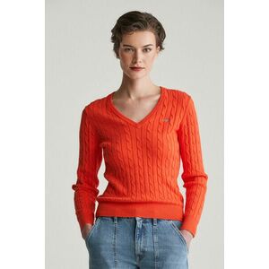 PULÓVER GANT STRETCH COTTON CABLE V-NECK ORANGE RED kép