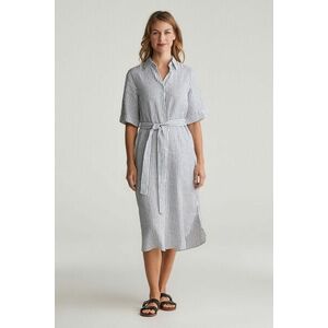 RUHA GANT REG LINEN STRIPED SHIRT DRESS EVENING BLUE kép