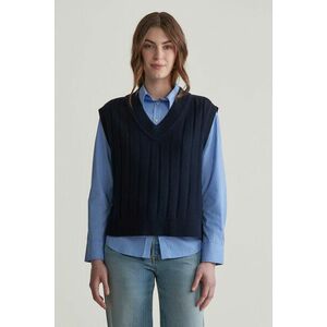 MELLÉNY GANT WIDE RIBBED WOOL V-NECK VEST EVENING BLUE kép