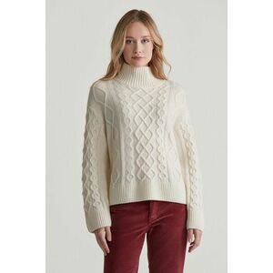 PULÓVER GANT CABLE KNIT STAND COLLAR CREAM kép