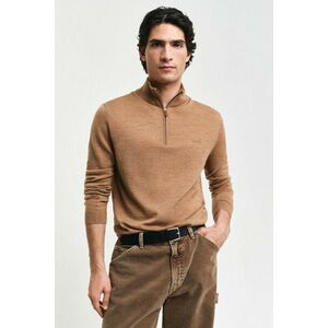 PULÓVER GANT EXTRAFINE MERINO WOOL HALF ZIP DK. SAND MELANGE kép