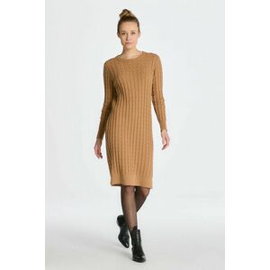 RUHA GANT STRETCH COTTON CABLE C-NECK DRESS WARM KHAKI kép