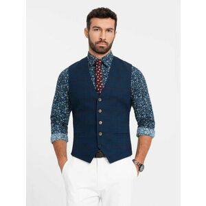Ombre Clothing Elegáns sötét kék káró mintás mellény V1 BLZV-0123 kép