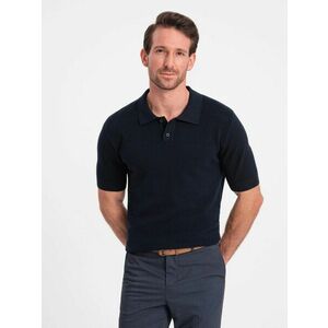 Ombre Clothing Sötét kék struktúr mintás galléros póló V2 POSS-0117 kép