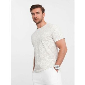 Ombre Clothing Bézs póló pálma levél motívummal V1 TSFP-0182 kép