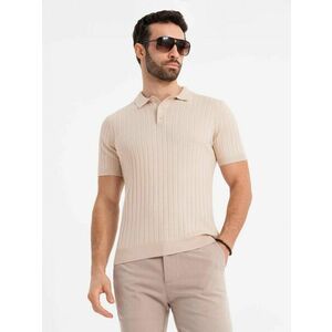 Ombre Clothing Férfi bézs SLIM FIT csíkos pólóing V2 POSS-0143 kép