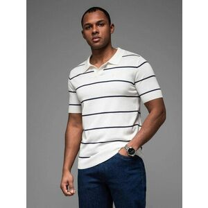 Ombre Clothing Férfi fehér csíkos póló póló V2 POSS-0145 kép