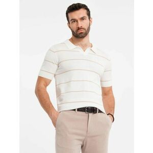 Ombre Clothing Férfi bézs színű csíkos póló V4 POSS-0145 kép