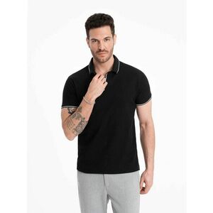 Ombre Clothing Férfi póló ing gombok nélkül, fekete V2 om-poss-0110 kép