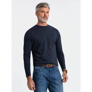 Ombre Clothing Egyszerű pamut hosszú ujjú póló sötétkék v2 om-lsbl-0106 kép