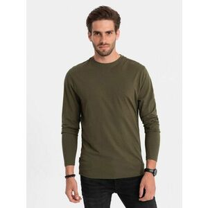 Ombre Clothing Egyszerű pamut hosszú ujjú póló olíva v7 om-lsbl-0106 kép
