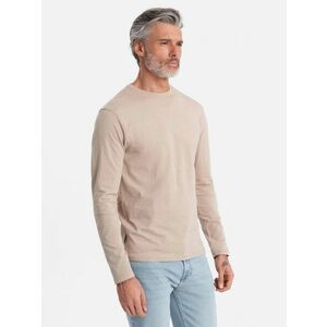 Ombre Clothing Egyszerű pamut hosszú ujjú póló bézs színben v8 om-lsbl-0106 kép