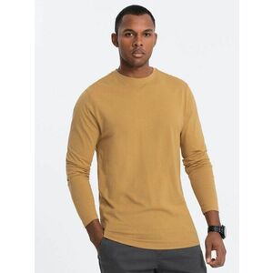 Ombre Clothing Egyszerű pamut hosszú ujjú póló mustár színben v10 om-lsbl-0106 kép