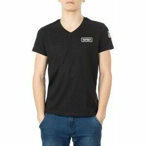 Pólók / Galléros Pólók Nasa BASIC FLAG V NECK BLACK BASIC FLAG V NECK kép