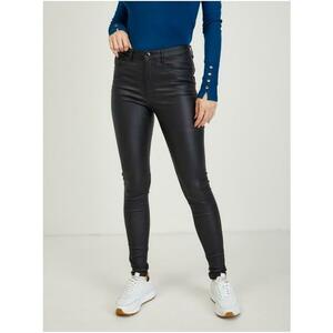 Fekete női bőrből készült skinny fit nadrág kép