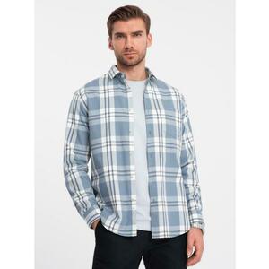 Férfi flanel pamut kockás ing V2 OM-SHCS-0157 OM-SHCS-0157 kék és krém színű kép