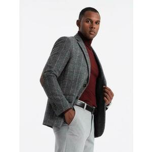 Elegancka męska marynarka w kratkę z wełną - szara V1 OM-BLZB-0137 kép