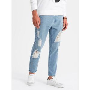 Férfi TAPERED FIT farmer nadrág lyukakkal - világoskék V1 OM-PADP-0175 OM-PADP-0175 kép