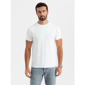 Férfi SLIM FIT póló, kerek nyakkal és logóval - fehér V1 OM-TSCT-0220 kép