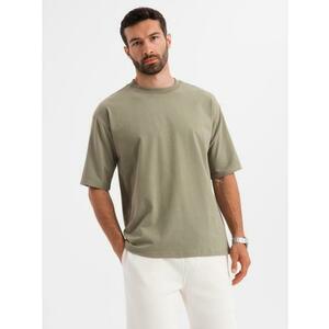 Férfi LOOSE FIT pamut póló kerek nyakkivágással - khaki V8 OM-TSBC-0234 kép