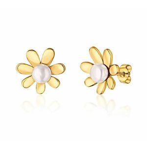JwL Luxury Pearls JwL Luxury Pearls Bájos aranyozott fülbevaló valódi folyami gyöngyökkel Virágok JL0775 kép