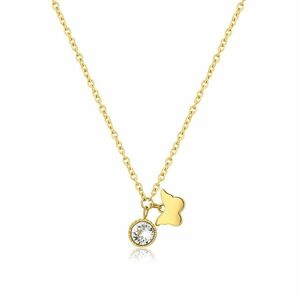 S'Agapõ S'Agapõ Aranyozott nyaklánc kristállyal és pillangóval Lucky Light SKT26 kép