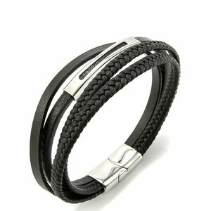 Troli Troli Fekete bőr karkötő Leather VSB003SB-PET kép