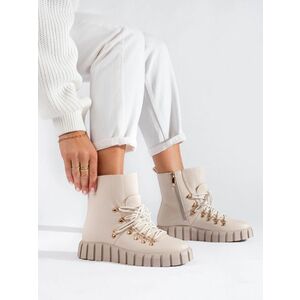 Designer női bézs bokacsizma ék alakban kép