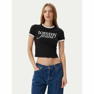 Tommy Jeans Póló Script Ringer DW0DW20631 Fekete Slim Fit kép