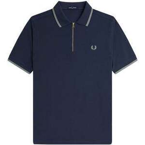Rövid ujjú galléros pólók Fred Perry Crepe Pique Zip Neck Polo Shirt Dark Airforce kép
