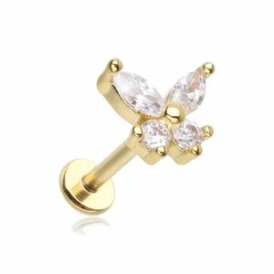 Troli Troli Gyengéd aranyozott labret piercing kristályokkal Pillangó kép
