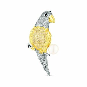 JwL Luxury Pearls JwL Luxury Pearls Bájos aranyozott papagáj bross igazgyönggyel JL0870 kép
