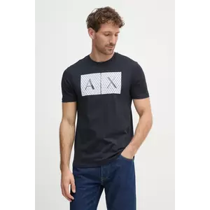 Armani Exchange pamut póló sötétkék, nyomott mintás, 8NZTCK Z8H4Z kép