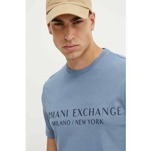 Armani Exchange pamut póló szürke, nyomott mintás kép