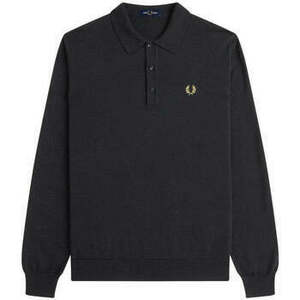 Hosszú ujjú galléros pólók Fred Perry Classic Knitted Long Sleeve Polo Shirt Black kép