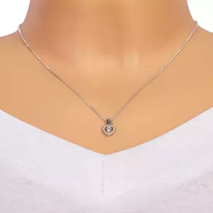 Fehérarany medál 14K - kivágott szívecske egy nagyobb cirkóniával a közepén kép