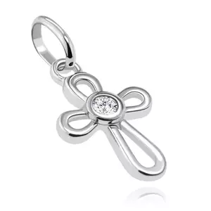 Kereszt fehér aranyból - összekapcsolt csomó cirkónia középpel kép