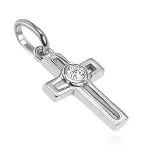 Medál fehéranyból - kereszt téglalap kivágással és kerek cirkóniával kép