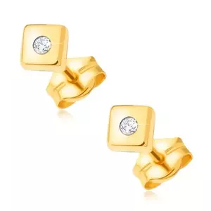 585 arany fülbevaló fényes négyzetekkel, közepén apró átlátszó cirkóniával kép