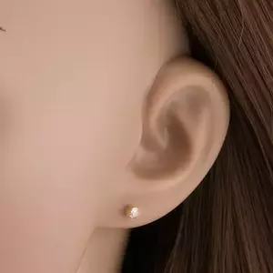 14K arany fülbevaló kerek átlátszó cirkóniával, sima foglalatban kép