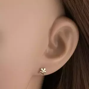 14K arany fülbevaló - virág cirkóniával a közepén, fényes felülettel kép