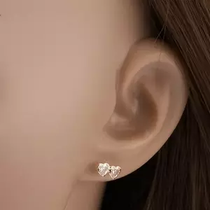 14K arany fülbevaló szívvel és átlátszó cirkóniákkal kép